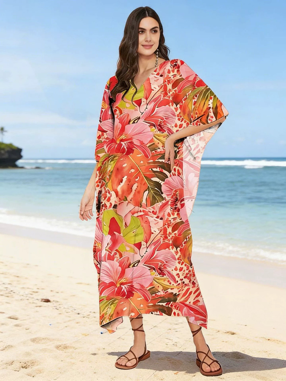 ZARA Beach Coverup Stretch Printed Bikini Robe Sunblock Turkish Resort Dress